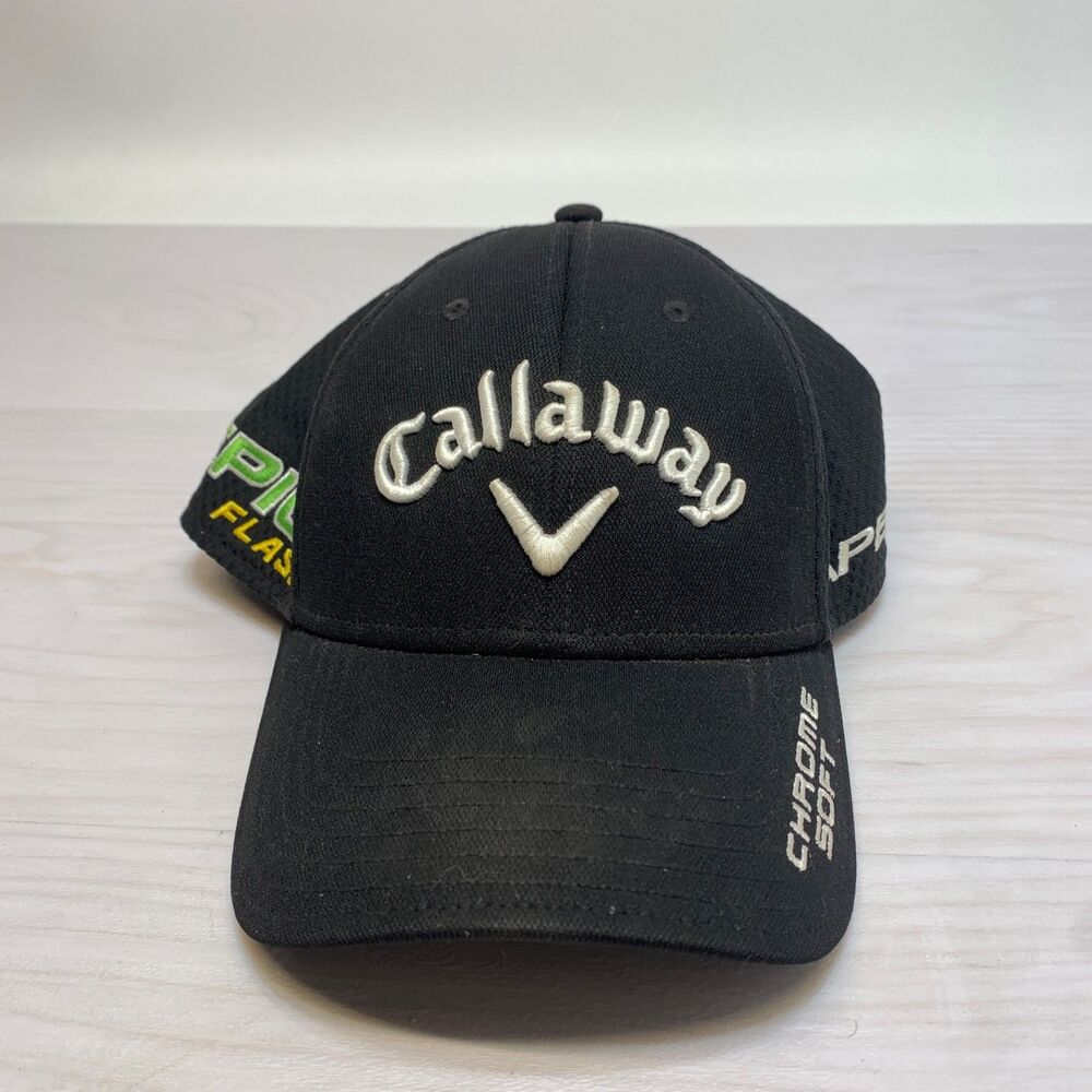 Callaway L/XL Fitted Stretch‎ Golf Hat Chrome Soft Epic Flash Odyssey Apex-Black